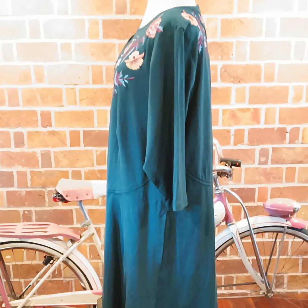 Eshakti Womens Unique Hand Made Floral Embroidered Pocketed Drop Waist Dress 🌷 - Picture 7 of 16